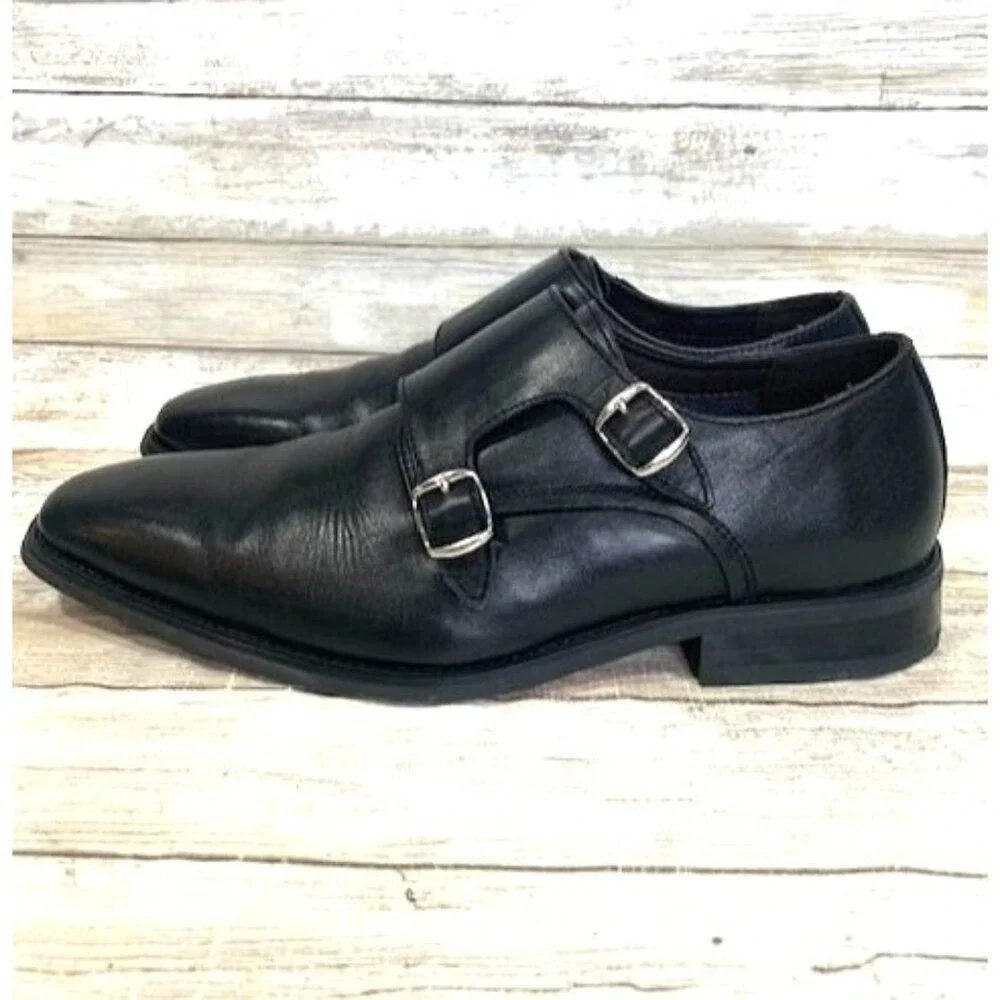 La Milano Men's Black Leather Double‎ Monk Strap Dress Shoes Size 10.5